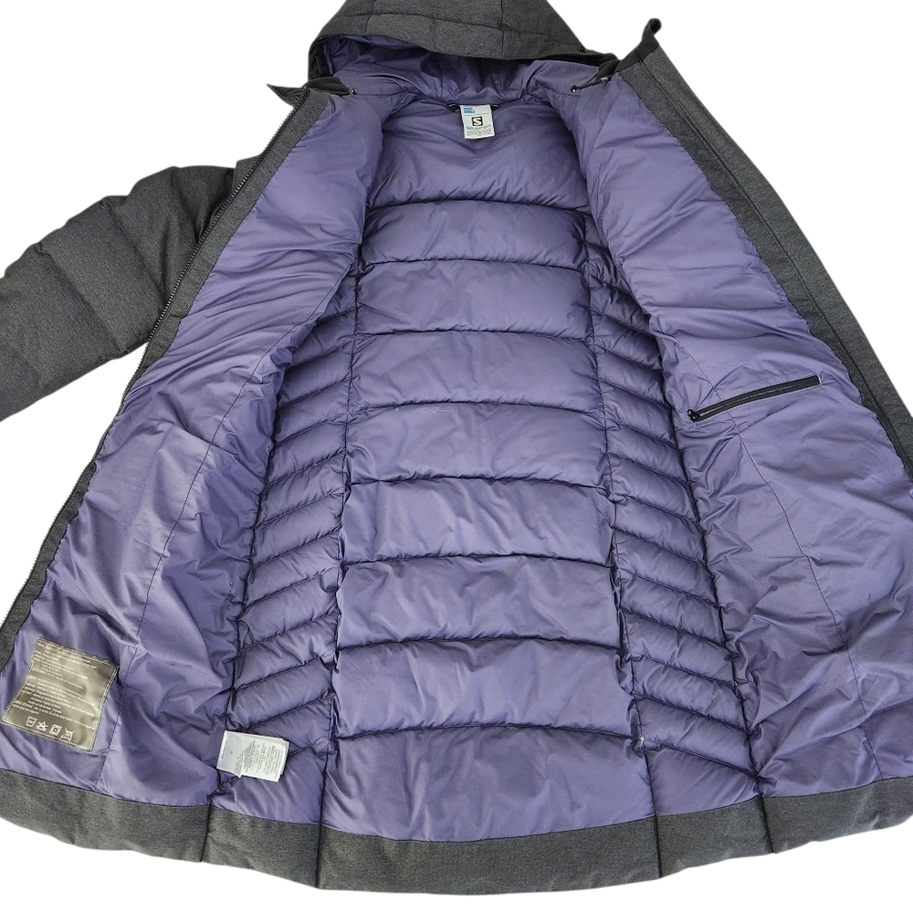 SALOMON Women's Coteaux Long down parka puffer hooded Jacket dark grey small - Picture 5 of 16